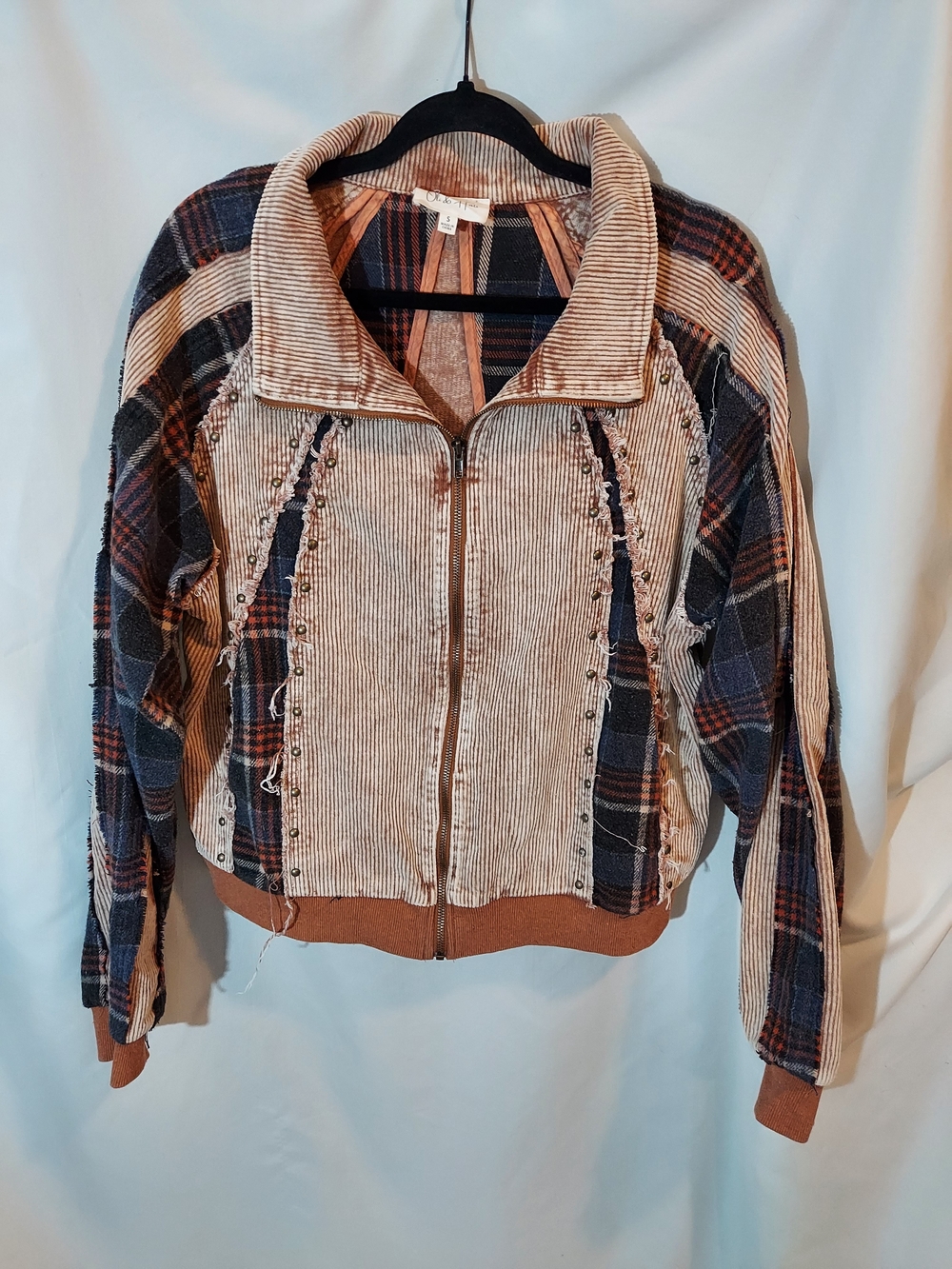Oli & Hali Total Transfer Plaid Mix Corduroy Studded Jacket Small